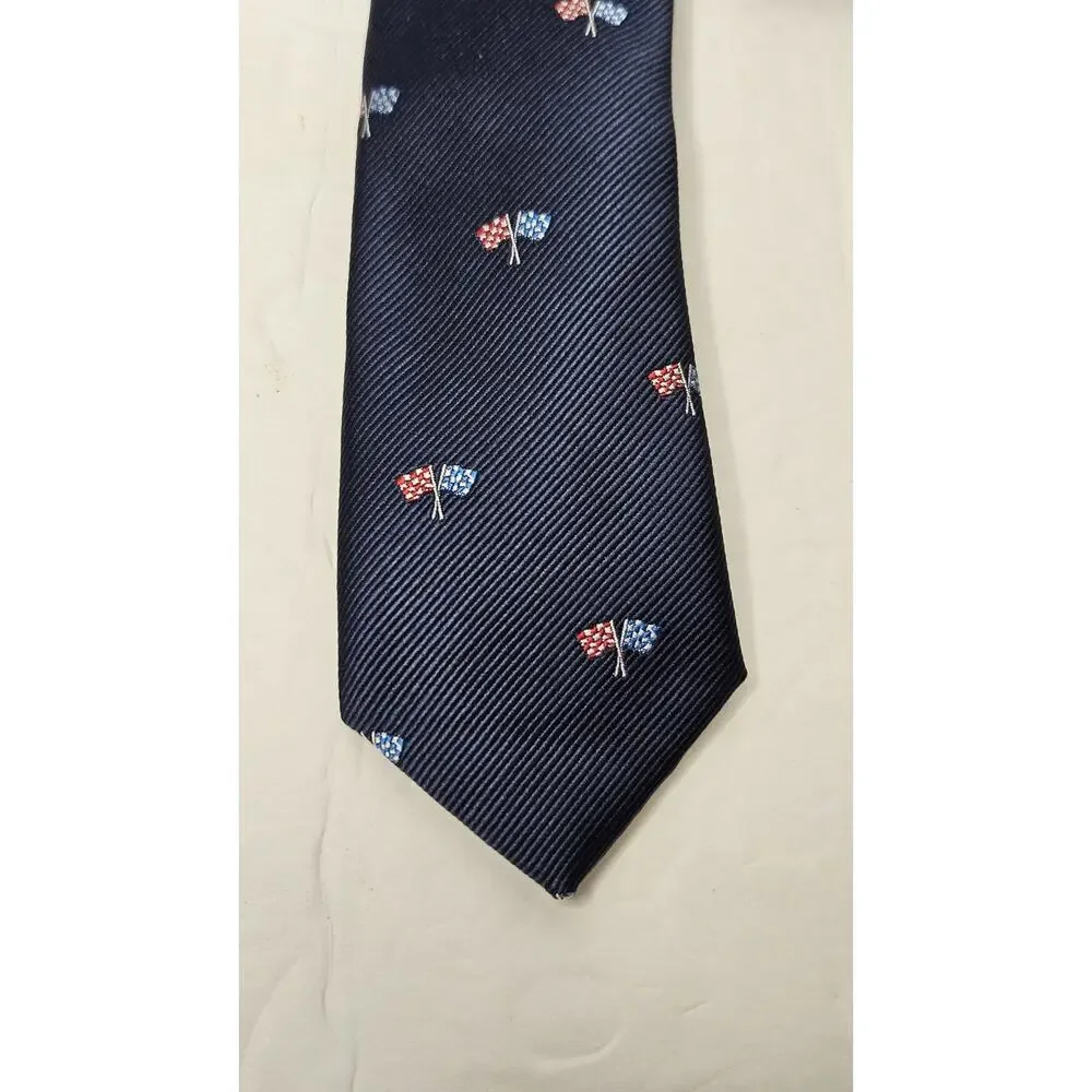 Tommy Hilfiger Boys Racing Neck Tie Polyester Blend Navy Blue Flags